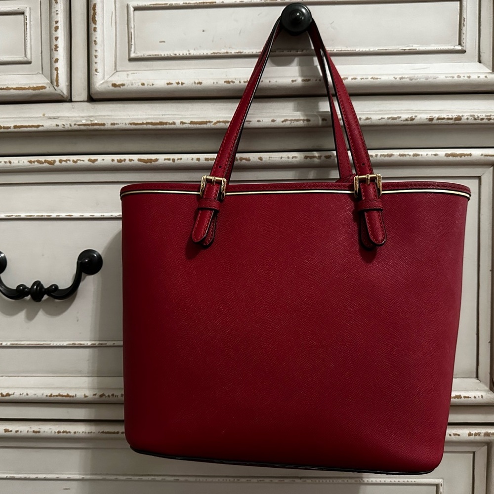 Michael Kors Red Saffiano Tote Bag - Picture 5 of 15